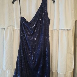 Grace Karen One Shoulder Formal Dress, Navy Blue, Side Zipper, Size Large